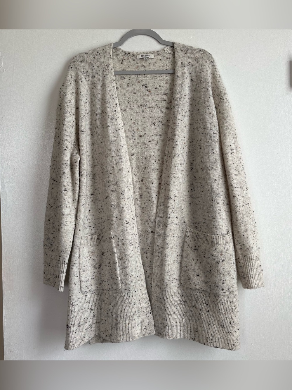 Madewell Beige Speckled Open Front Wool Blend Cardigan Sweater Women’s L Pockets